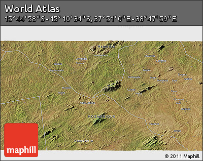 Satellite 3D Map of the Area around 15° 27' 46" S, 38° 19' 30" E