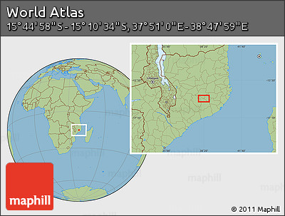 Savanna Style Location Map of the Area around 15° 27' 46" S, 38° 19' 30" E