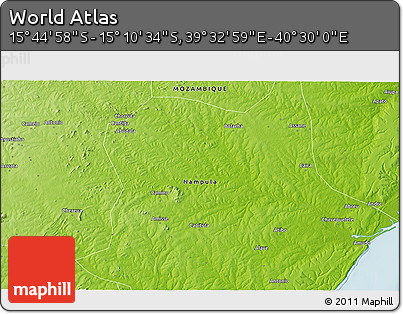 Physical 3D Map of the Area around 15° 27' 46" S, 40° 1' 29" E