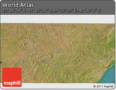 Satellite 3D Map of the Area around 15° 27' 46" S, 40° 1' 29" E