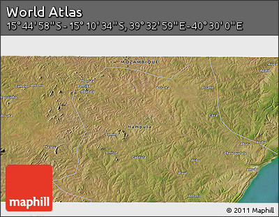 Satellite 3D Map of the Area around 15° 27' 46" S, 40° 1' 29" E