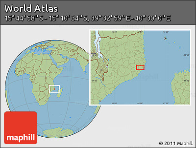 Savanna Style Location Map of the Area around 15° 27' 46" S, 40° 1' 29" E