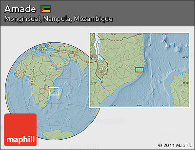 Savanna Style Location Map of Amade, hill shading