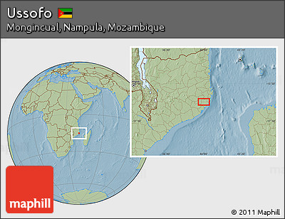 Savanna Style Location Map of Ussofo, hill shading