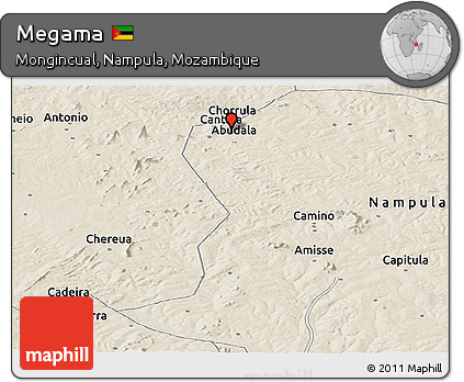 Shaded Relief Panoramic Map of Megama