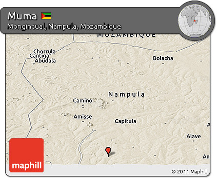 Shaded Relief Panoramic Map of Muma