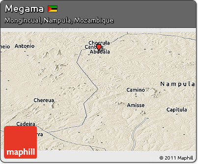 Shaded Relief Panoramic Map of Megama