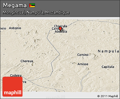 Shaded Relief Panoramic Map of Megama