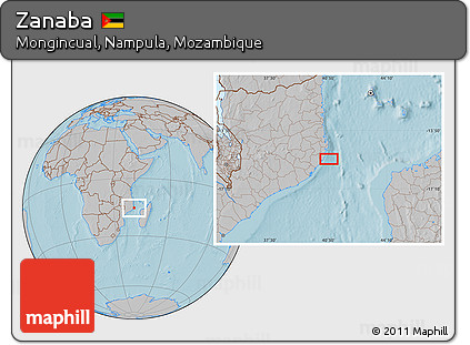 Gray Location Map of Zanaba, hill shading