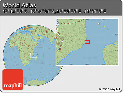 Savanna Style Location Map of the Area around 15° 27' 46" S, 40° 52' 30" E