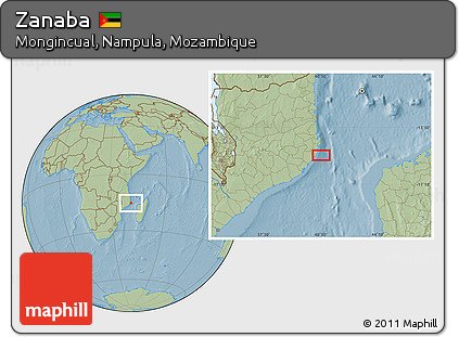 Savanna Style Location Map of Zanaba, hill shading