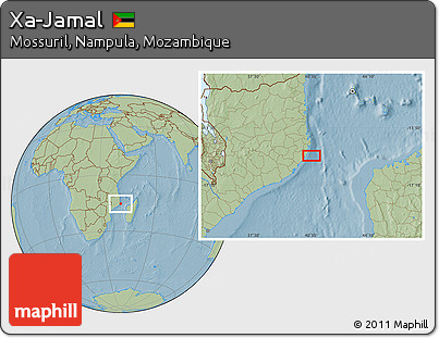 Savanna Style Location Map of Xa-Jamal, hill shading