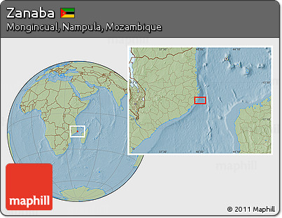 Savanna Style Location Map of Zanaba, hill shading