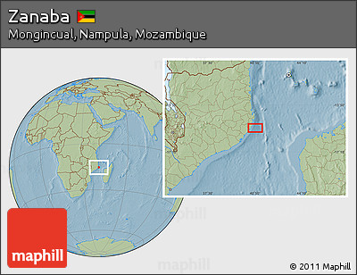Savanna Style Location Map of Zanaba, hill shading