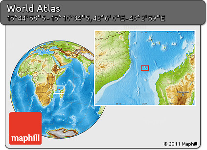 Physical Location Map of the Area around 15° 27' 46" S, 42° 34' 30" E