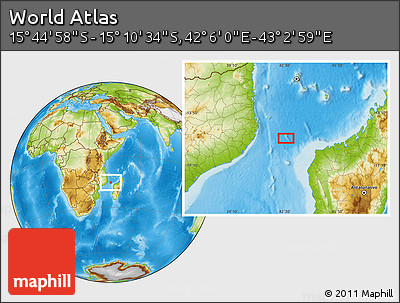 Physical Location Map of the Area around 15° 27' 46" S, 42° 34' 30" E