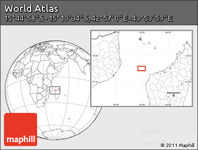 Blank Location Map of the Area around 15° 27' 46" S, 43° 25' 29" E