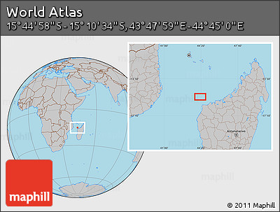 Gray Location Map of the Area around 15° 27' 46" S, 44° 16' 29" E