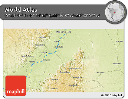 Physical 3D Map of the Area around 15° 27' 46" S, 44° 7' 30" W