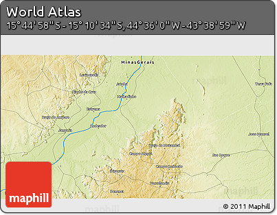 Physical 3D Map of the Area around 15° 27' 46" S, 44° 7' 30" W