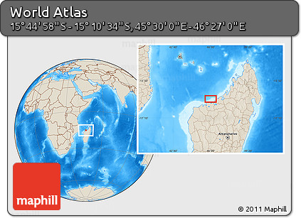 Shaded Relief Location Map of the Area around 15° 27' 46" S, 45° 58' 30" E