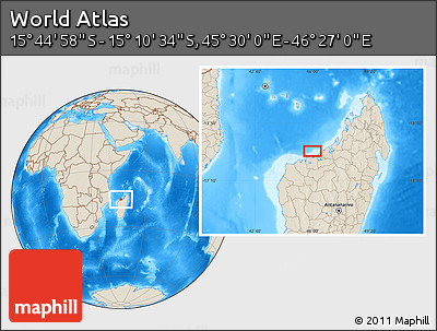 Shaded Relief Location Map of the Area around 15° 27' 46" S, 45° 58' 30" E