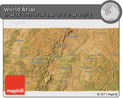 Satellite 3D Map of the Area around 15° 27' 46" S, 47° 40' 29" E