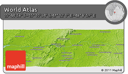 Physical Panoramic Map of the Area around 15° 27' 46" S, 47° 40' 29" E