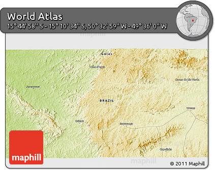 Physical 3D Map of the Area around 15° 27' 46" S, 50° 4' 30" W