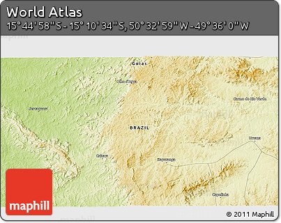 Physical 3D Map of the Area around 15° 27' 46" S, 50° 4' 30" W