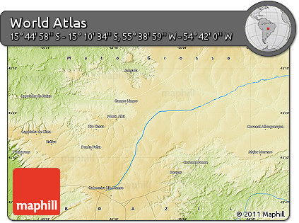 Physical Map of the Area around 15° 27' 46" S, 55° 10' 29" W