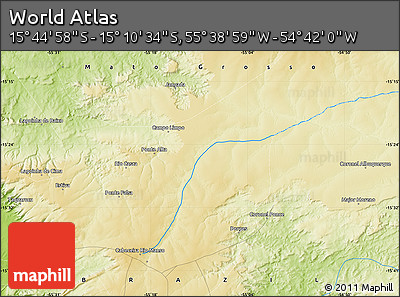 Physical Map of the Area around 15° 27' 46" S, 55° 10' 29" W