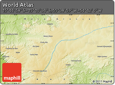 Physical Map of the Area around 15° 27' 46" S, 55° 10' 29" W