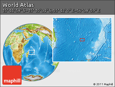 Physical Location Map of the Area around 15° 27' 46" S, 56° 10' 29" E