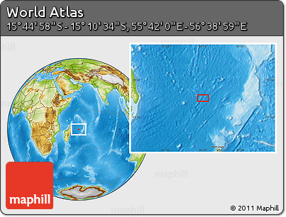 Physical Location Map of the Area around 15° 27' 46" S, 56° 10' 29" E