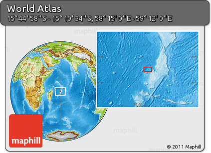 Physical Location Map of the Area around 15° 27' 46" S, 58° 43' 30" E