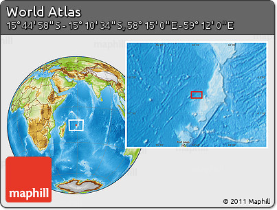 Physical Location Map of the Area around 15° 27' 46" S, 58° 43' 30" E