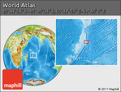 Physical Location Map of the Area around 15° 27' 46" S, 61° 16' 29" E