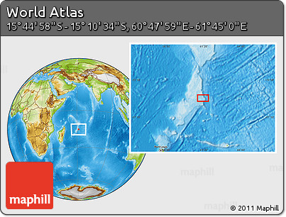 Physical Location Map of the Area around 15° 27' 46" S, 61° 16' 29" E