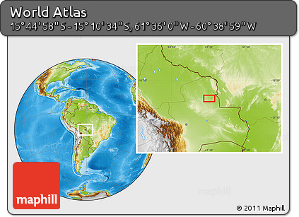 Physical Location Map of the Area around 15° 27' 46" S, 61° 7' 30" W