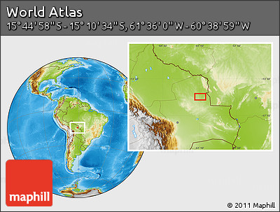Physical Location Map of the Area around 15° 27' 46" S, 61° 7' 30" W