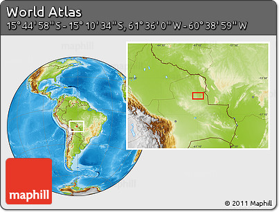 Physical Location Map of the Area around 15° 27' 46" S, 61° 7' 30" W