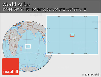 Gray Location Map of the Area around 15° 27' 46" S, 62° 58' 30" E