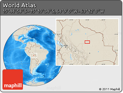 Shaded Relief Location Map of the Area around 15° 27' 46" S, 63° 40' 30" W
