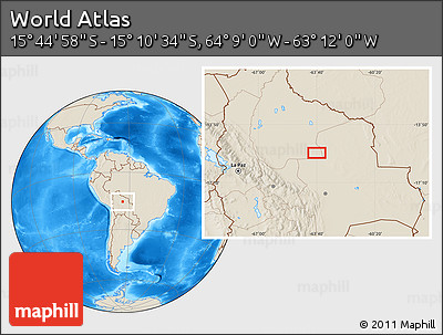 Shaded Relief Location Map of the Area around 15° 27' 46" S, 63° 40' 30" W