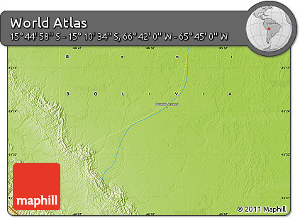 Physical Map of the Area around 15° 27' 46" S, 66° 13' 29" W