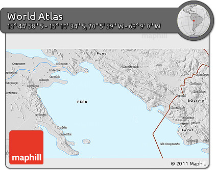 Physical 3D Map of the Area around 15° 27' 46" S, 69° 37' 30" W