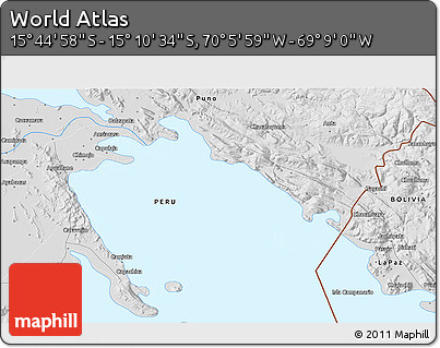 Physical 3D Map of the Area around 15° 27' 46" S, 69° 37' 30" W