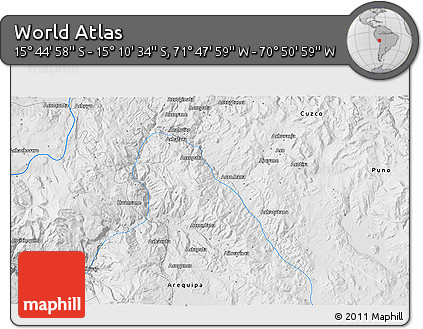 Physical 3D Map of the Area around 15° 27' 46" S, 71° 19' 29" W