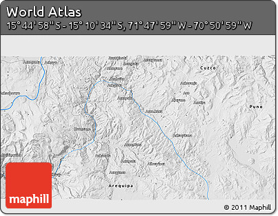 Physical 3D Map of the Area around 15° 27' 46" S, 71° 19' 29" W